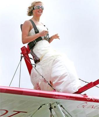 The bride strapped on for safety. 